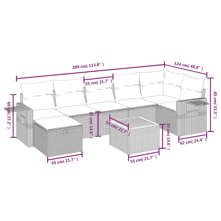 Salon de jardin avec coussins 8 pcs beige résine tressée - 4
