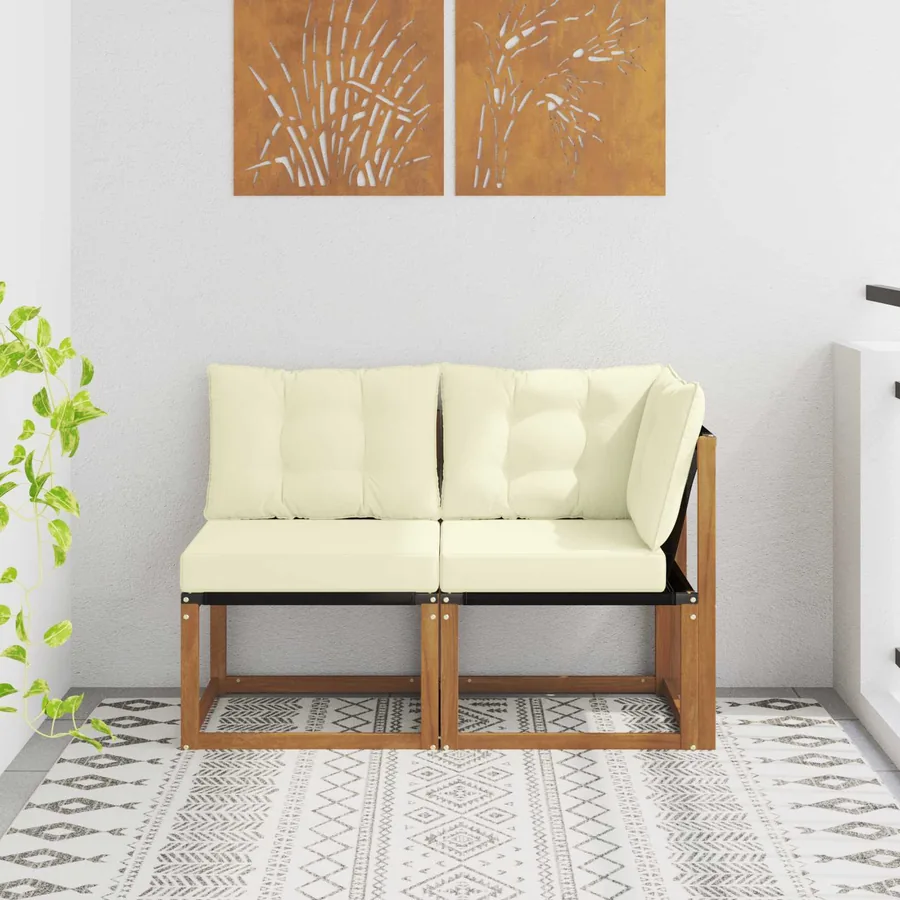 Canapé d’extérieur milieu et coin avec coussin 2 Pièce Naturel