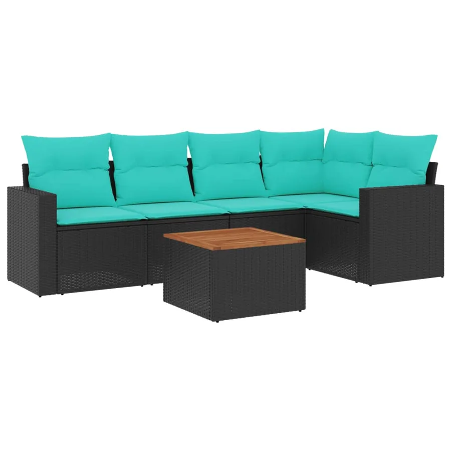 Salon de jardin 6 pcs avec coussins noir résine tressée - 2