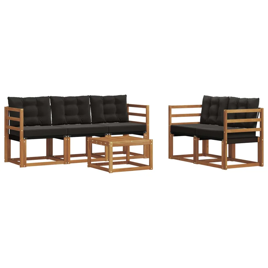 Ensemble de canapés d'extérieur 6 pcs Naturel et Noir - 2