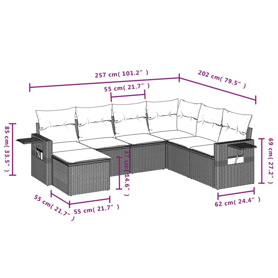 Salon de jardin avec coussins 7 pcs beige résine tressée - 11