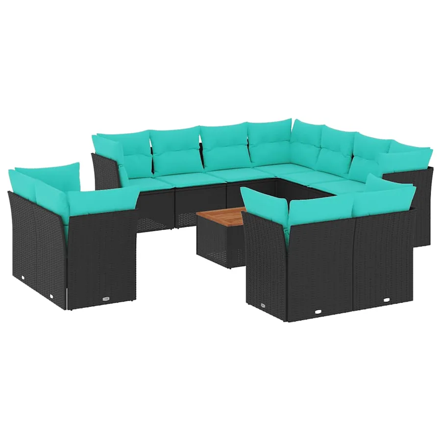 Salon de jardin avec coussins 12 pcs noir résine tressée - 2