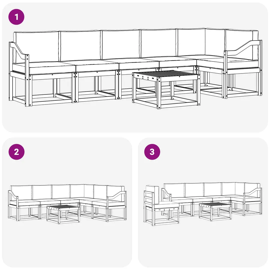 Ensemble de canapés d'extérieur 7 pcs Naturel et Noir - 8