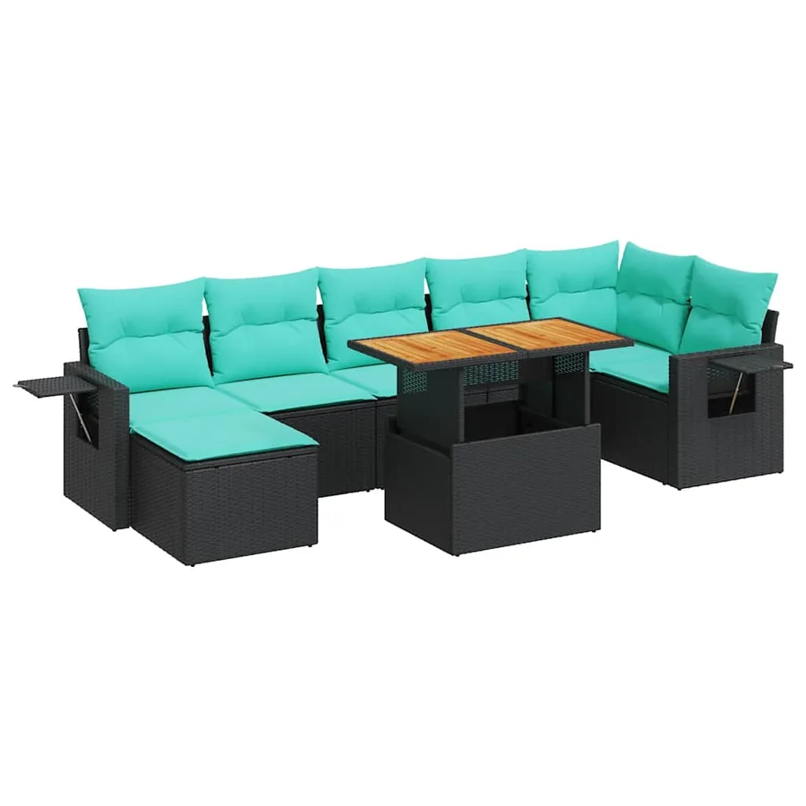 Salon de jardin 8 pcs avec coussins noir résine tressée - 2