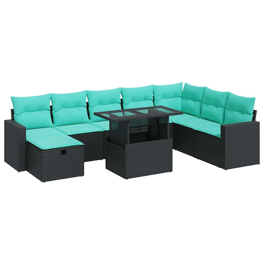 Salon de jardin avec coussins 9 pcs gris résine tressée acacia - 2