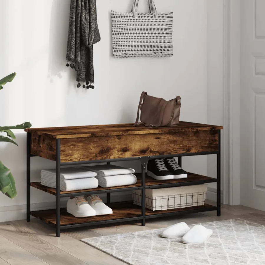 Banc à chaussures chêne fumé 100x42,5x50 cm bois d'ingénierie - 3