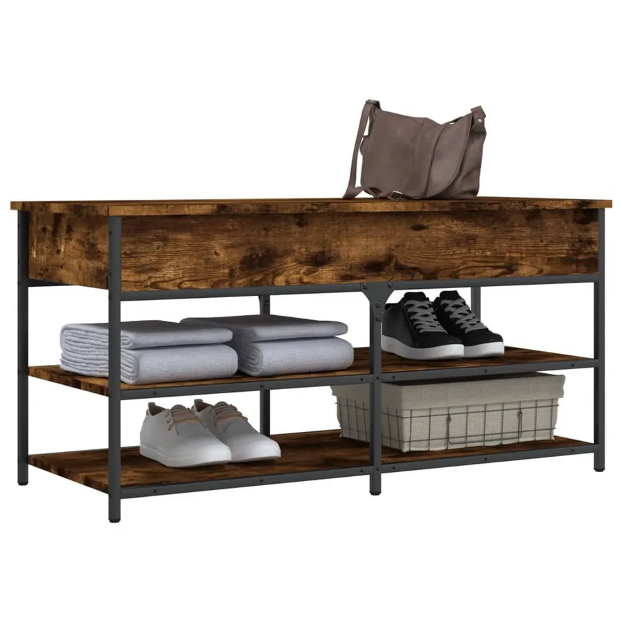 Banc à chaussures chêne fumé 100x42,5x50 cm bois d'ingénierie - 4