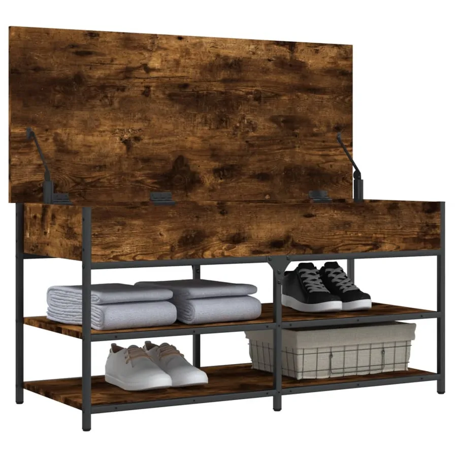 Banc à chaussures chêne fumé 100x42,5x50 cm bois d'ingénierie - 5