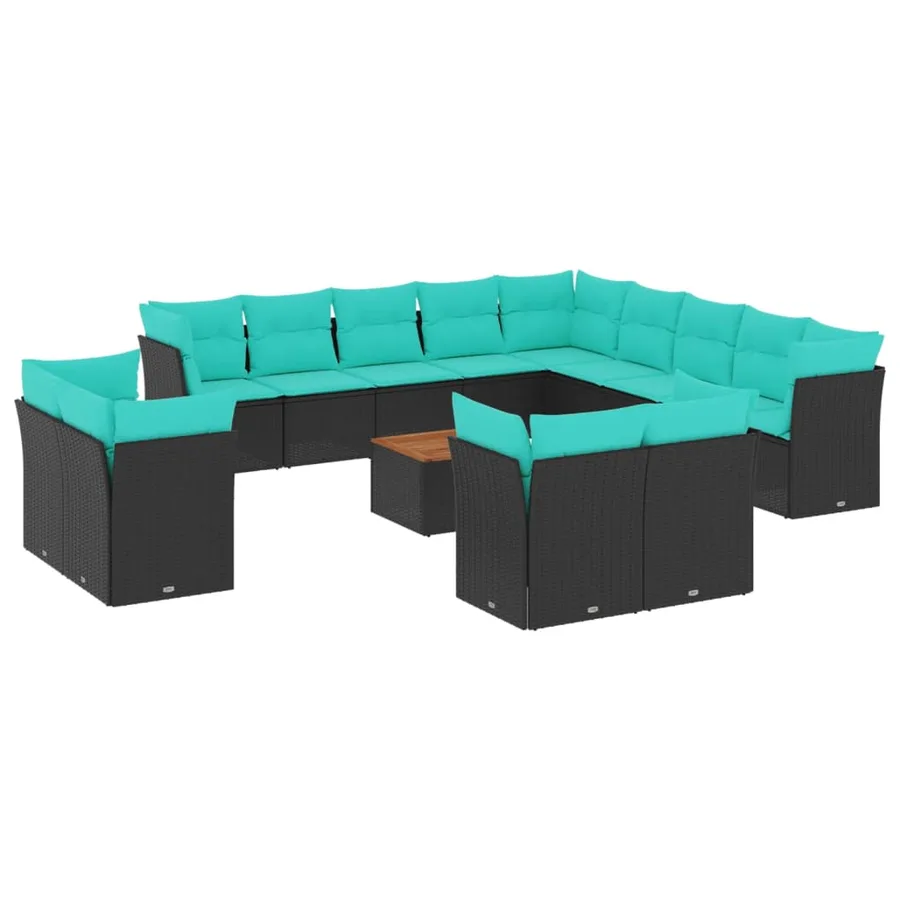 Salon de jardin avec coussins 14 pcs noir résine tressée - 2