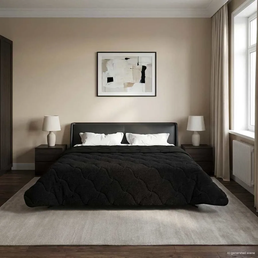 Duvet d'hiver Noir 200 x 240 cm Microfibre et polaire Teddy - 4