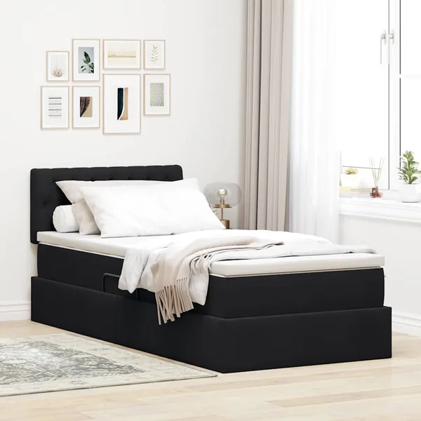 Lit de rangement LED avec matelas Noir 90 x 190 cm Velours