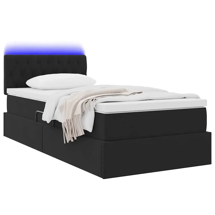 Lit de rangement LED avec matelas Noir 90 x 190 cm Velours - 3
