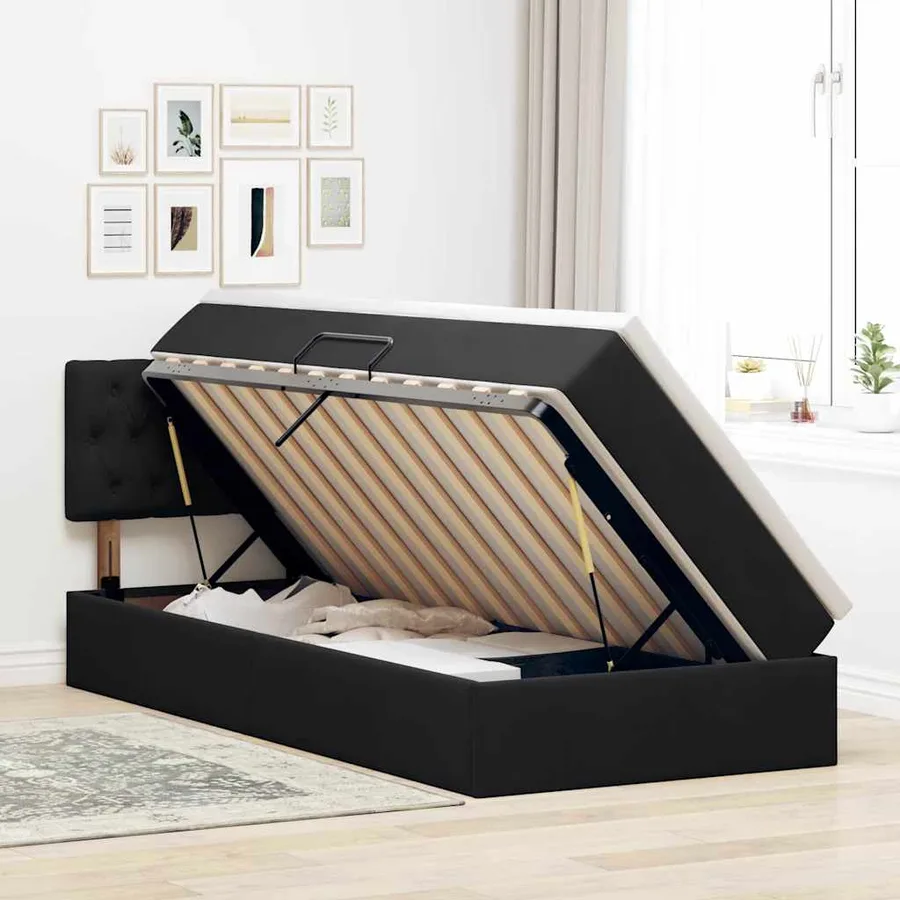 Lit de rangement LED avec matelas Noir 90 x 190 cm Velours - 4
