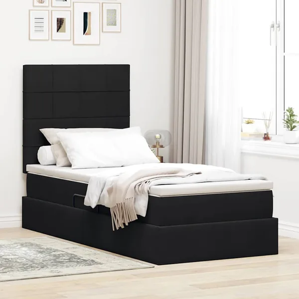 Lit de rangement LED avec matelas Noir 90 x 190 cm Velours