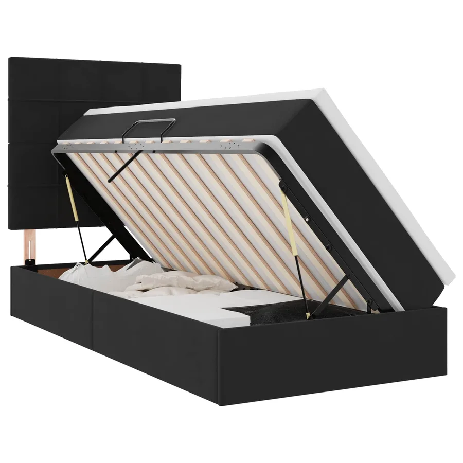 Lit de rangement LED avec matelas Noir 90 x 190 cm Velours - 2