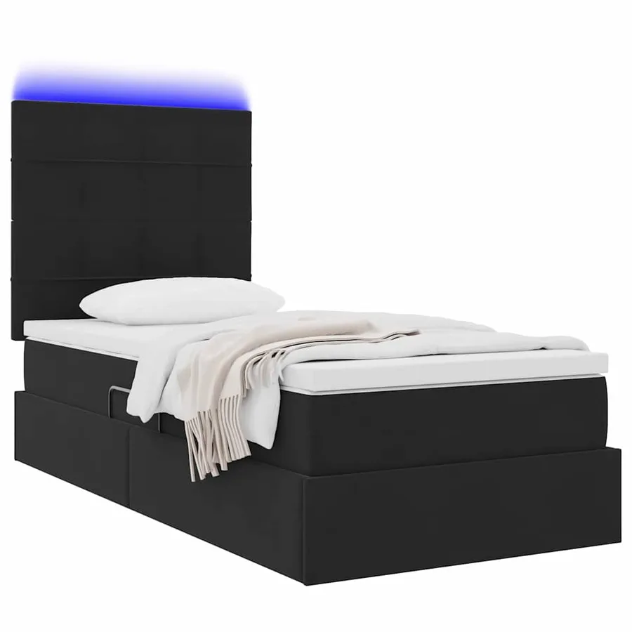 Lit de rangement LED avec matelas Noir 90 x 190 cm Velours - 3