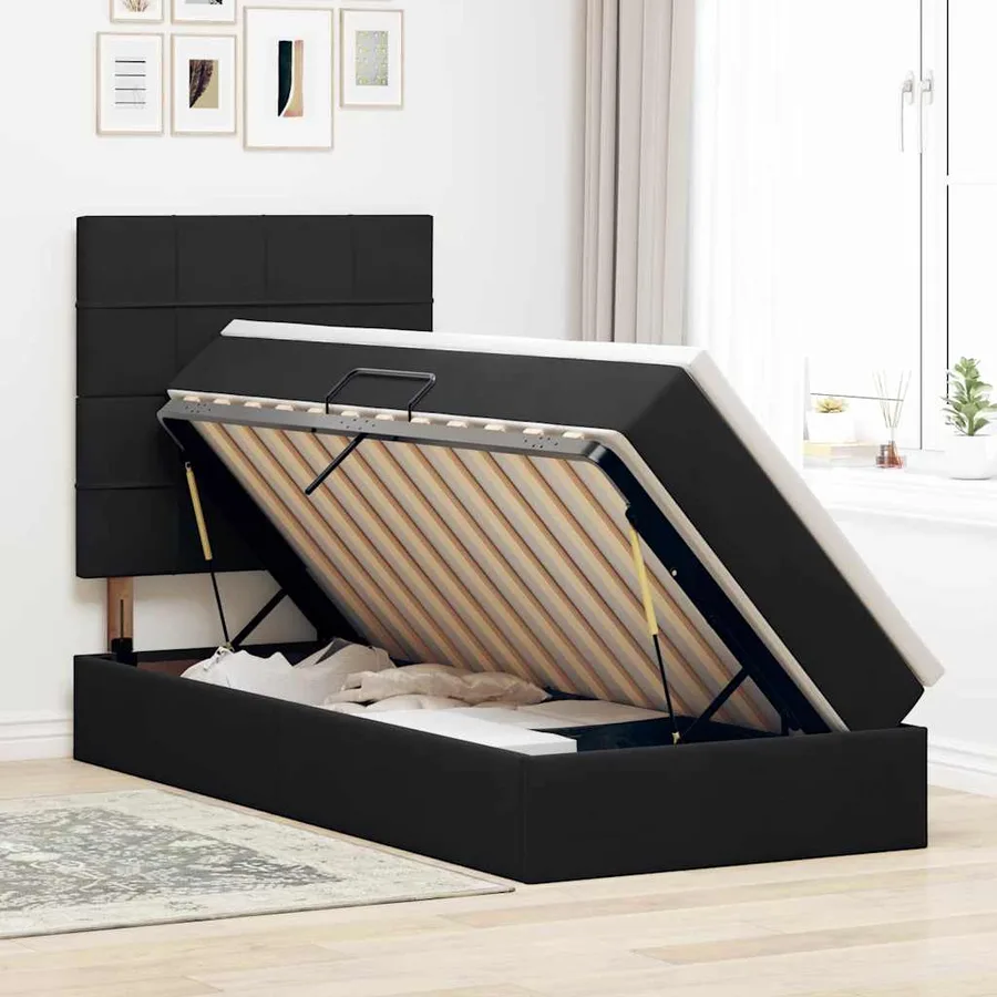 Lit de rangement LED avec matelas Noir 90 x 190 cm Velours - 4