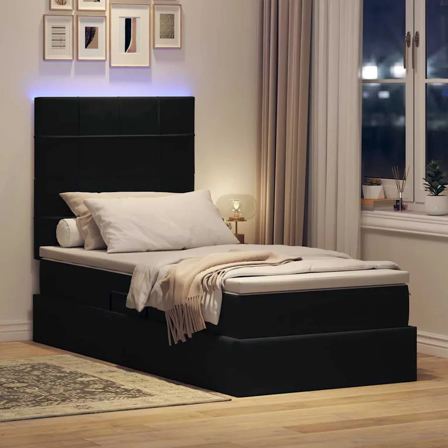 Lit de rangement LED avec matelas Noir 90 x 190 cm Velours - 5