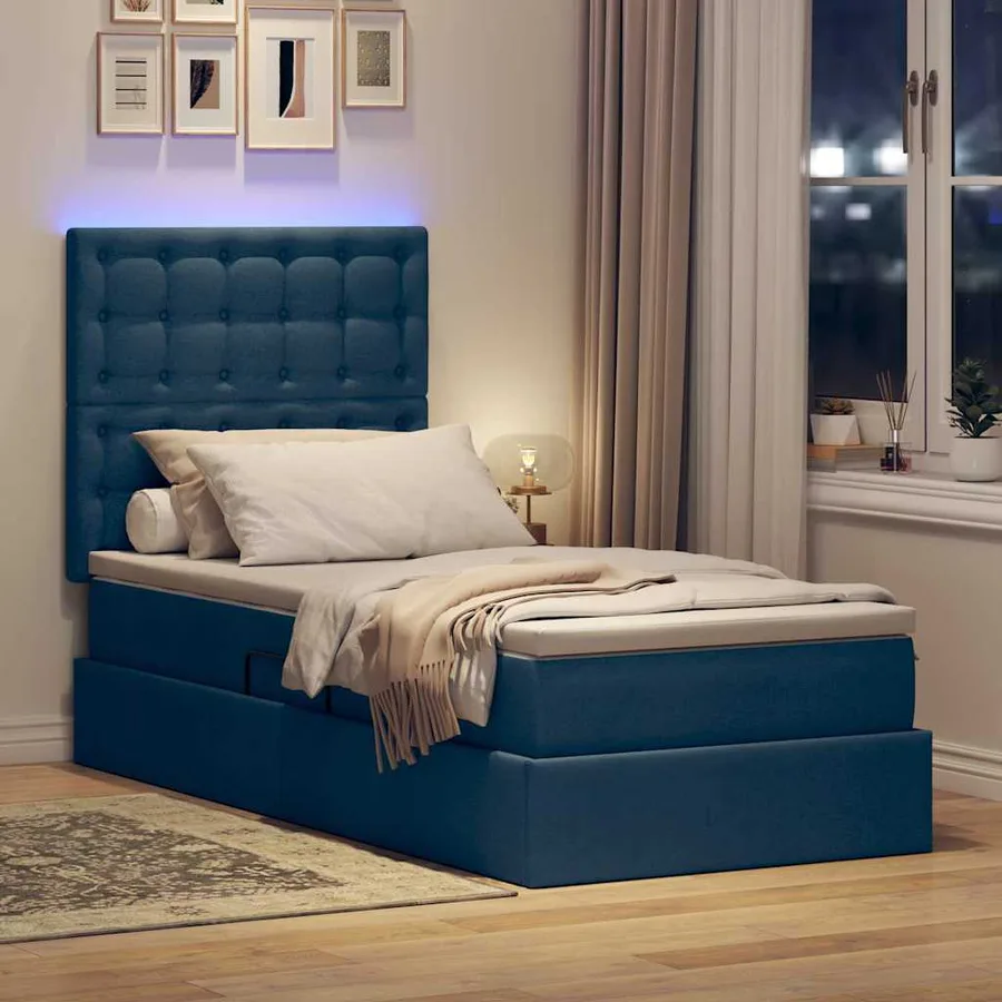 Lit de rangement LED avec matelas Bleu 100 x 200 cm Tissu - 5
