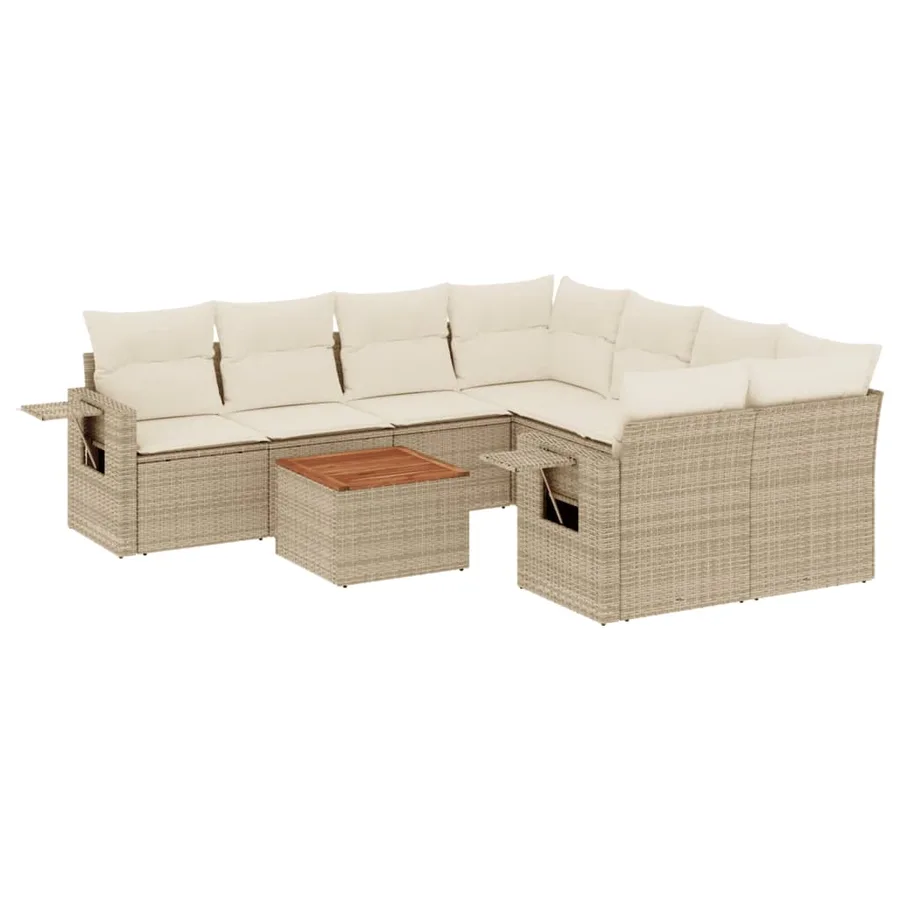 Salon de jardin avec coussins 9 pcs beige résine tressée - 2