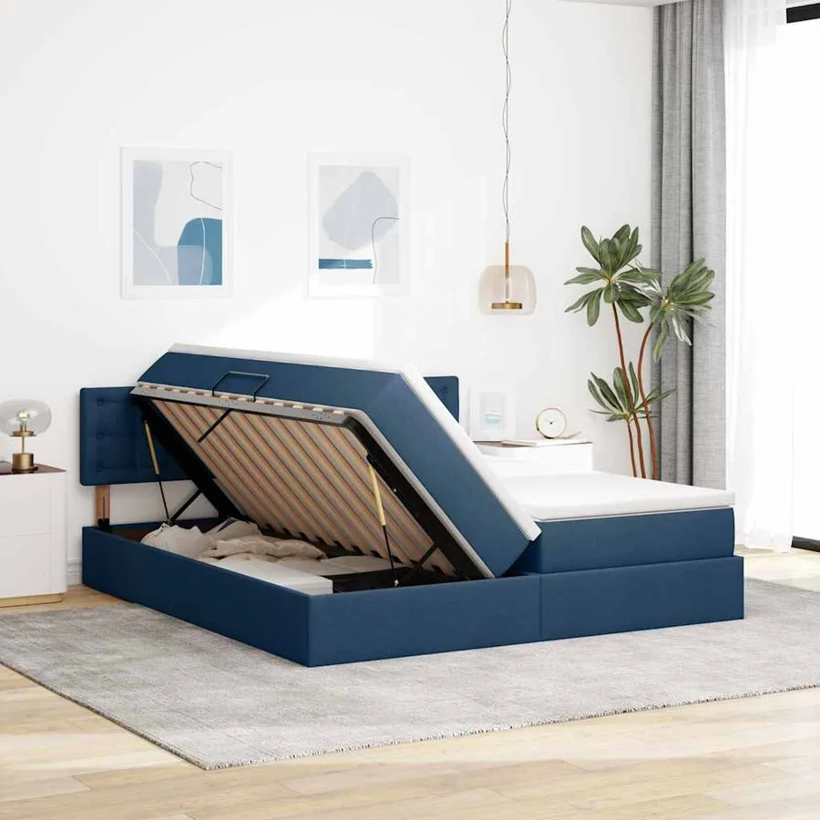 Lit de Rangement Bleu 200 x 200 cm Cuir synthétique - 4