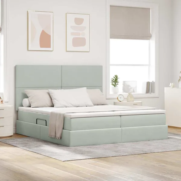 Lit de rangement LED avec matelas Gris clair 180 x 200 cm