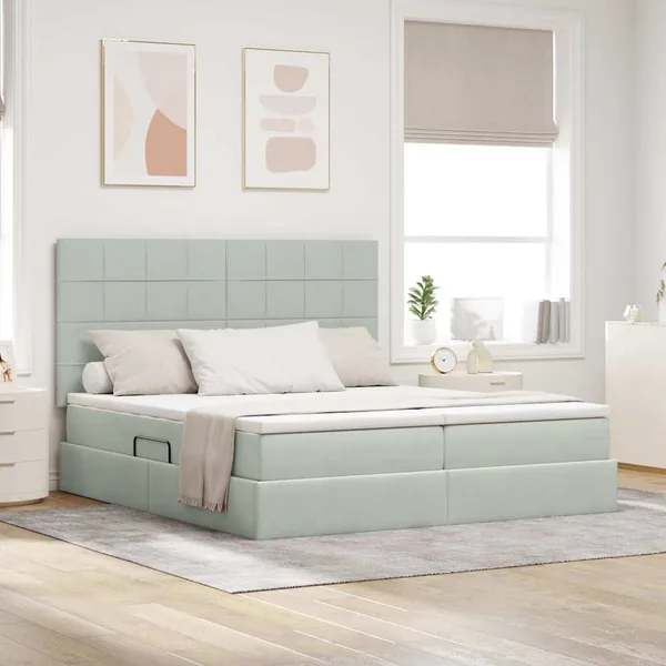 Lit de rangement LED avec matelas Gris clair 180 x 200 cm