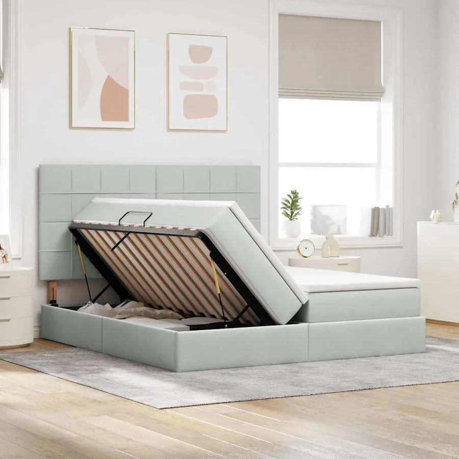 Lit de rangement LED avec matelas Gris clair 180 x 200 cm - 4
