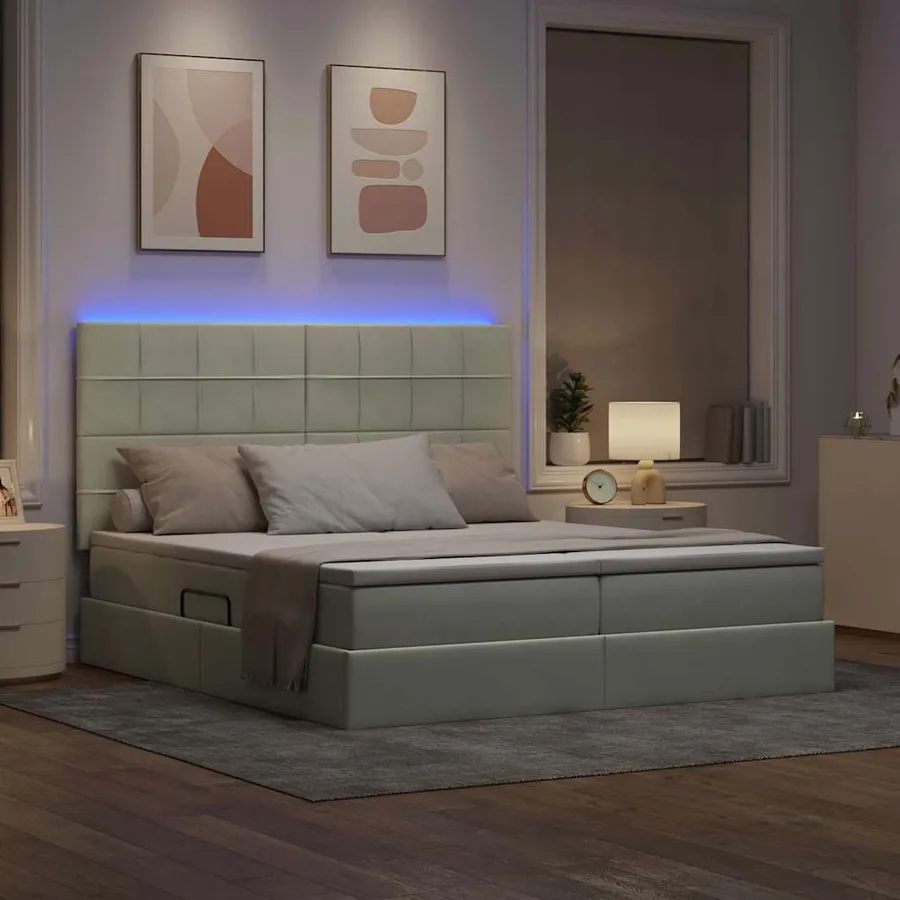 Lit de rangement LED avec matelas Gris clair 180 x 200 cm - 5