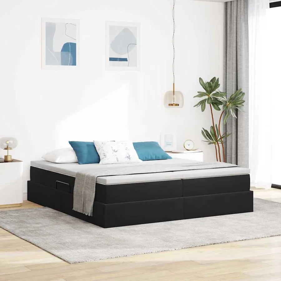 Lit avec rangement et matelas Noir 180 x 200 cm Velours