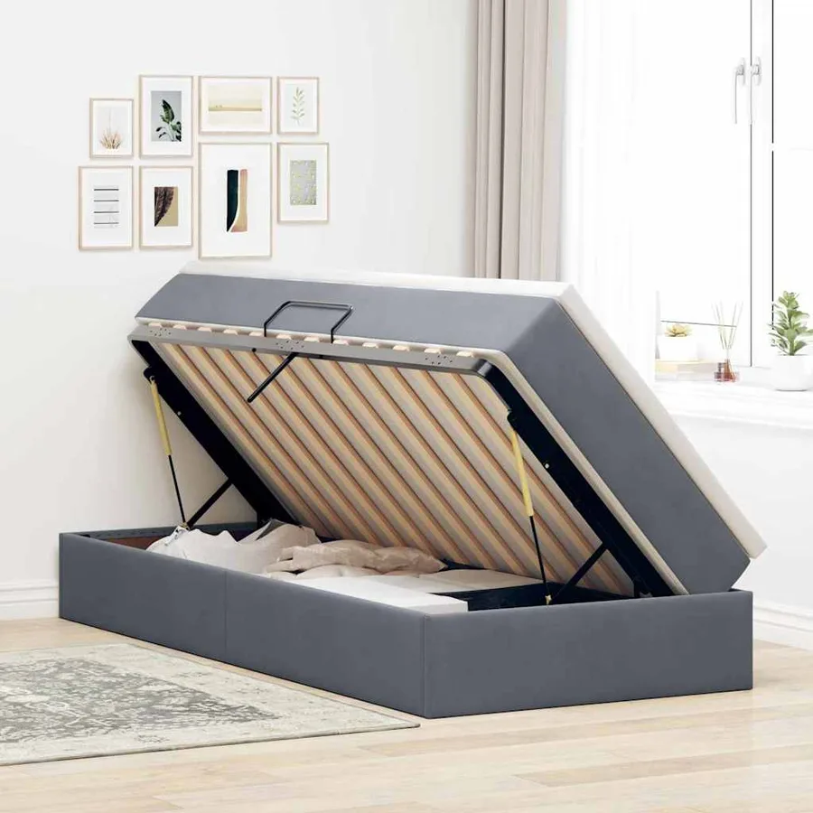 Lit avec rangement et matelas Gris foncé 90 x 190 cm Velours - 4