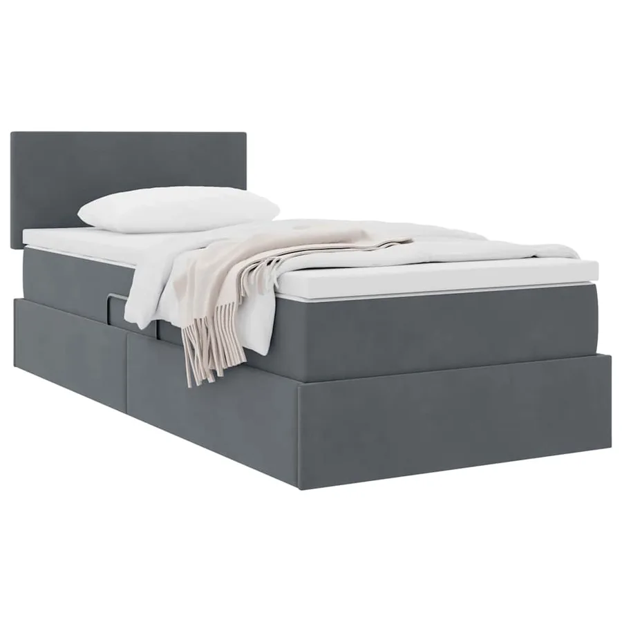 Lit de Rangement avec matelas Gris foncé 90 x 190 cm Velours - 3