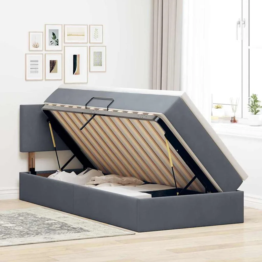 Lit de Rangement avec matelas Gris foncé 90 x 190 cm Velours - 4