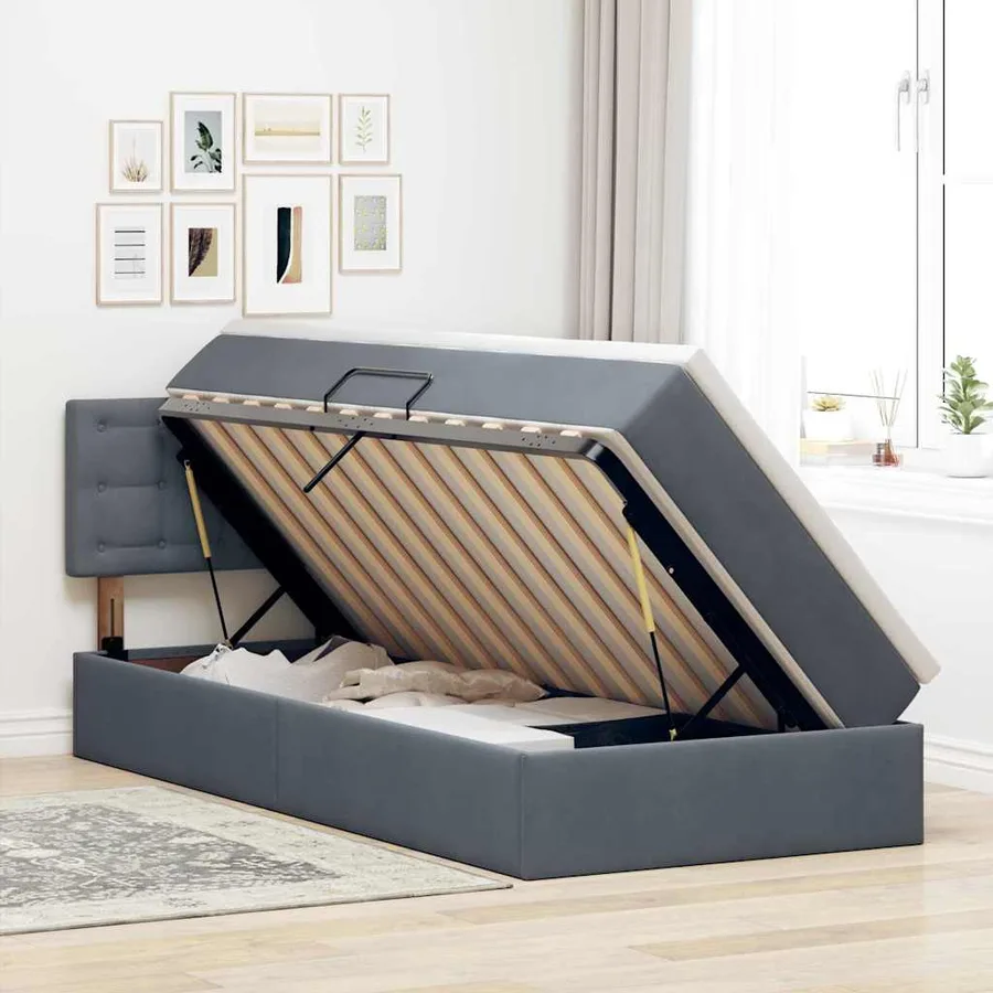 Lit de rangement LED avec matelas Gris foncé 90 x 190 cm - 4