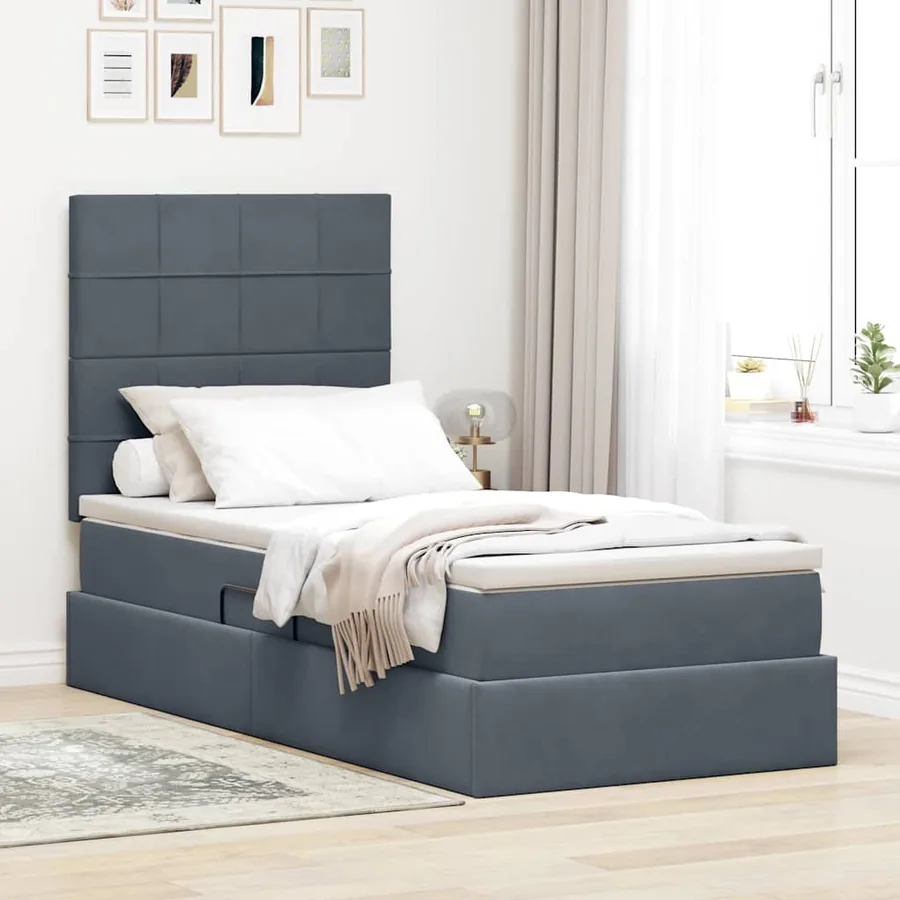 Lit avec rangement et matelas Gris foncé 90 x 190 cm Velours