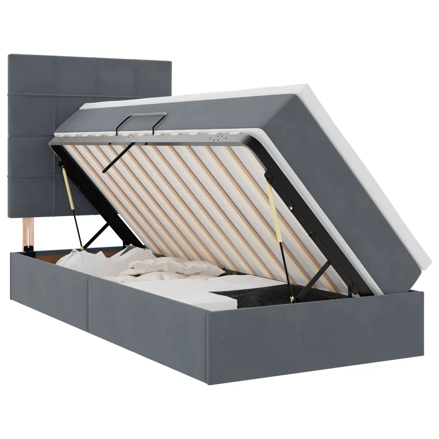 Lit avec rangement et matelas Gris foncé 90 x 190 cm Velours - 2