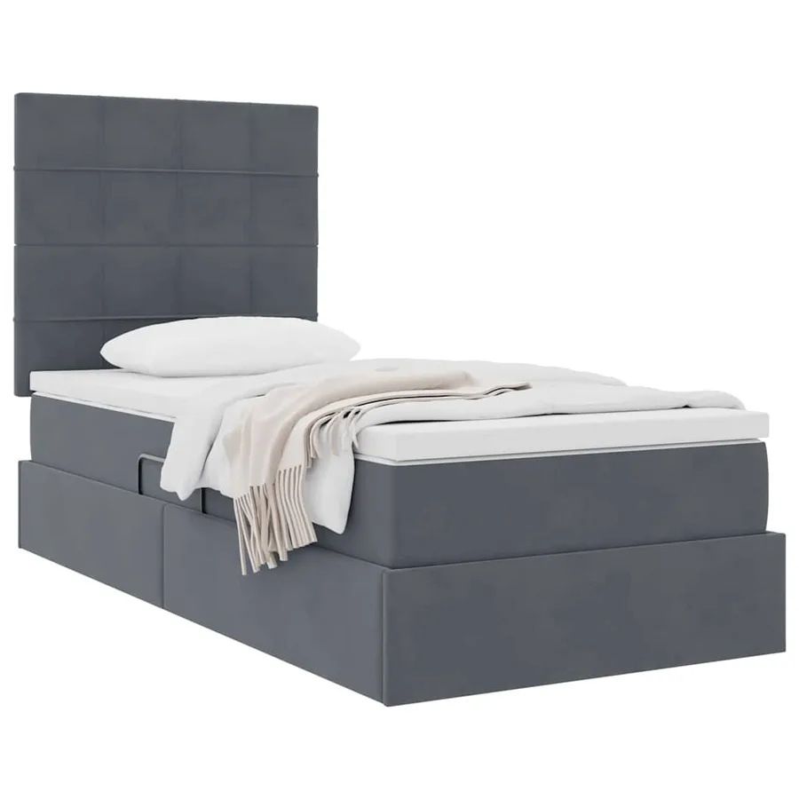 Lit avec rangement et matelas Gris foncé 90 x 190 cm Velours - 3