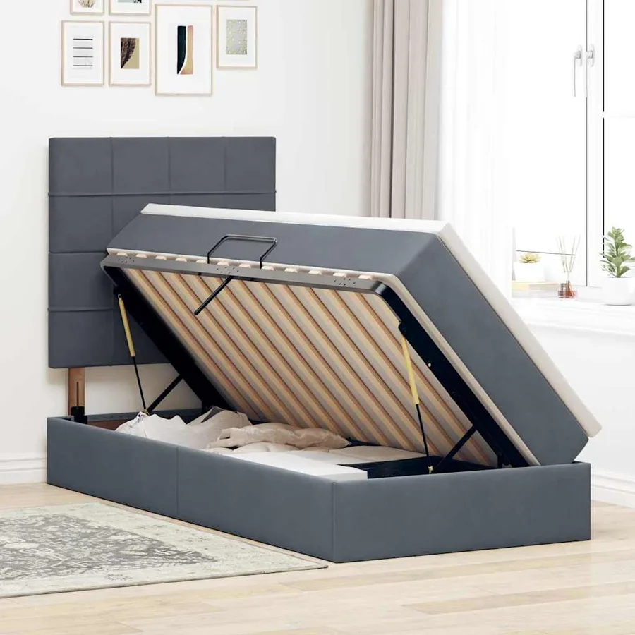 Lit avec rangement et matelas Gris foncé 90 x 190 cm Velours - 4