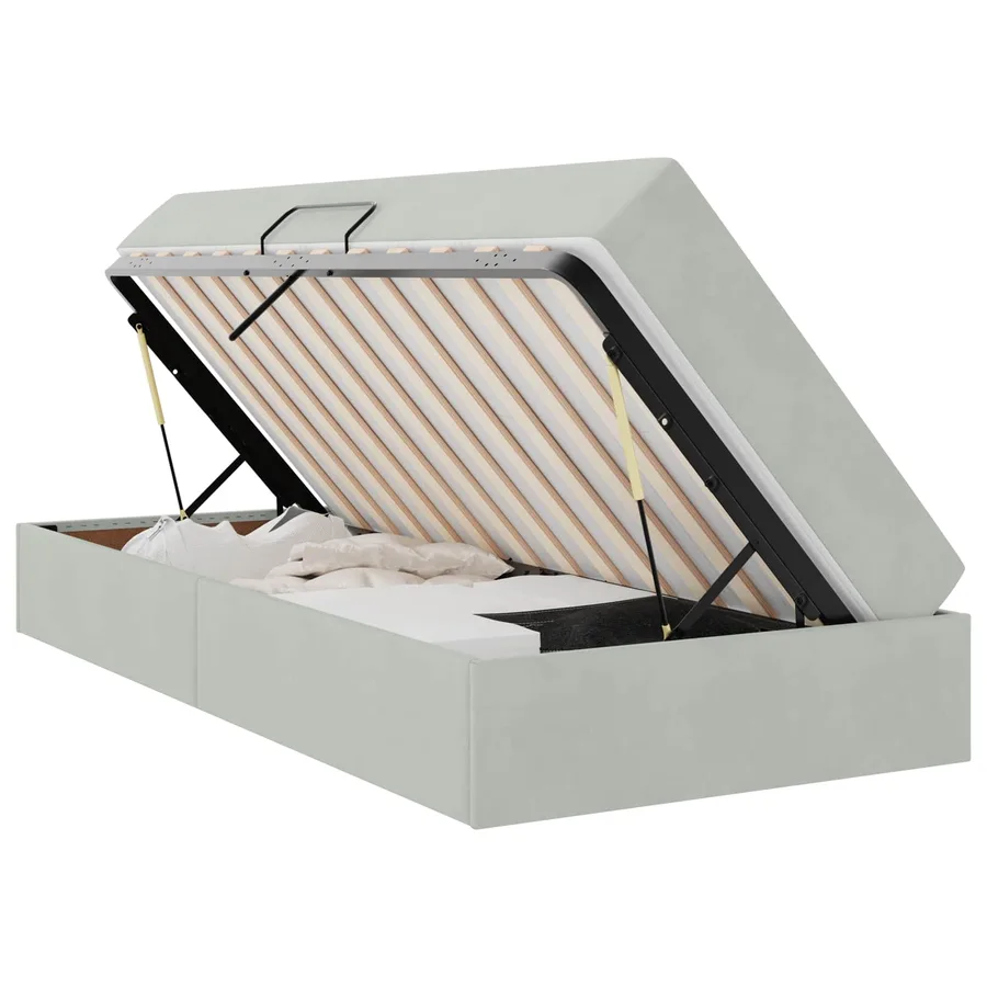 Lit avec rangement et matelas Gris clair 90 x 200 cm Velours - 2