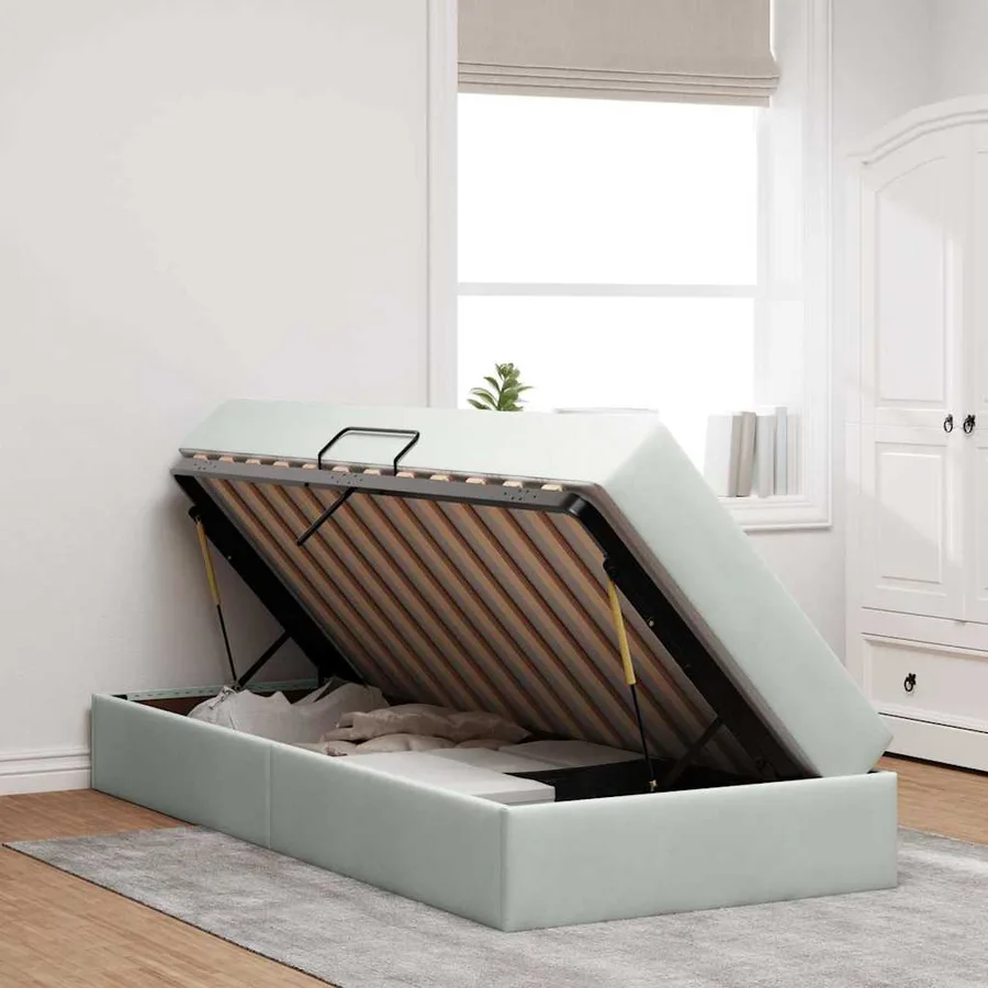 Lit avec rangement et matelas Gris clair 90 x 200 cm Velours - 4
