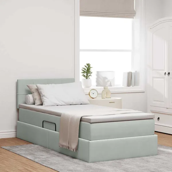 Lit de rangement LED avec matelas Gris clair 90 x 200 cm