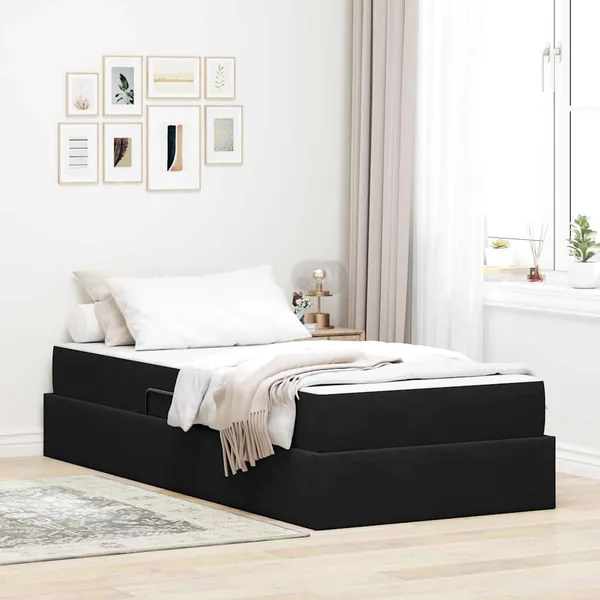 Lit avec rangement et matelas Noir 90 x 200 cm Velours