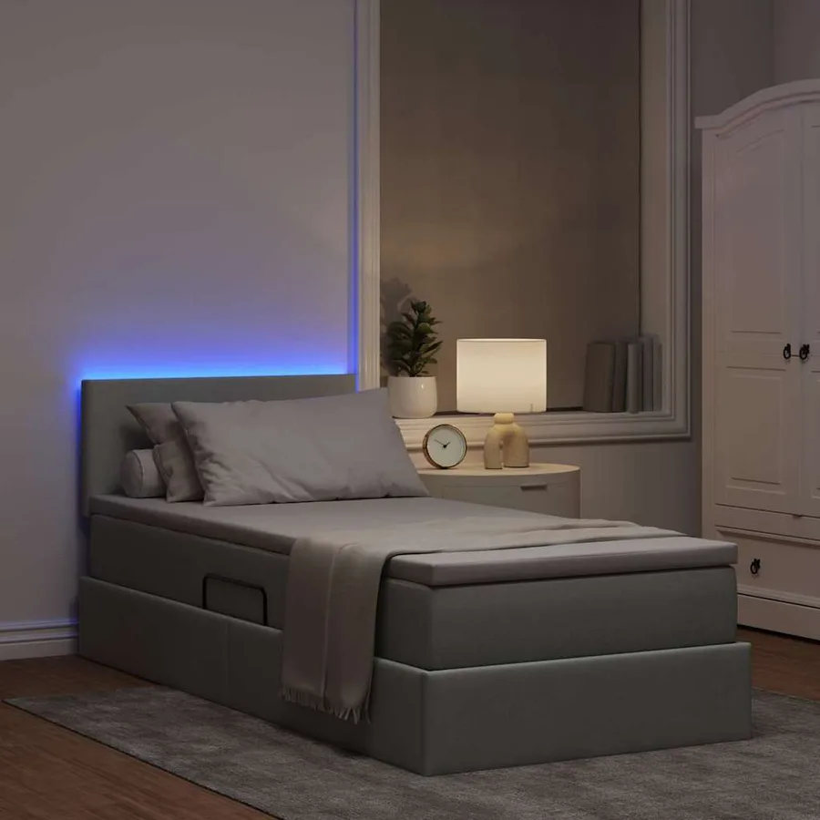 Lit de rangement LED avec matelas Gris clair 90 x 190 cm Tissu - 5
