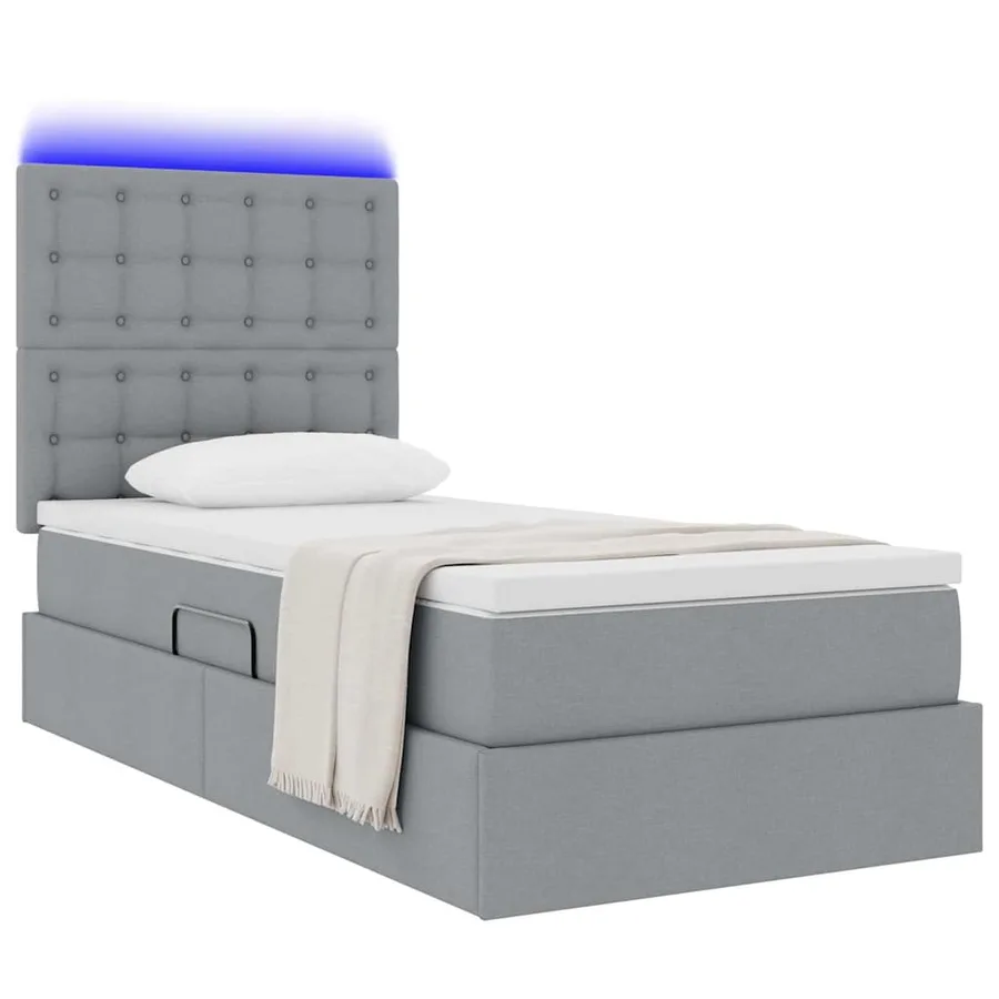 Lit de rangement LED avec matelas Gris clair 90 x 190 cm Tissu - 3