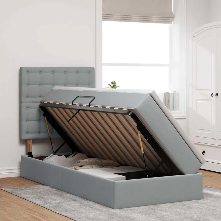 Lit de rangement LED avec matelas Gris clair 90 x 190 cm Tissu - 4