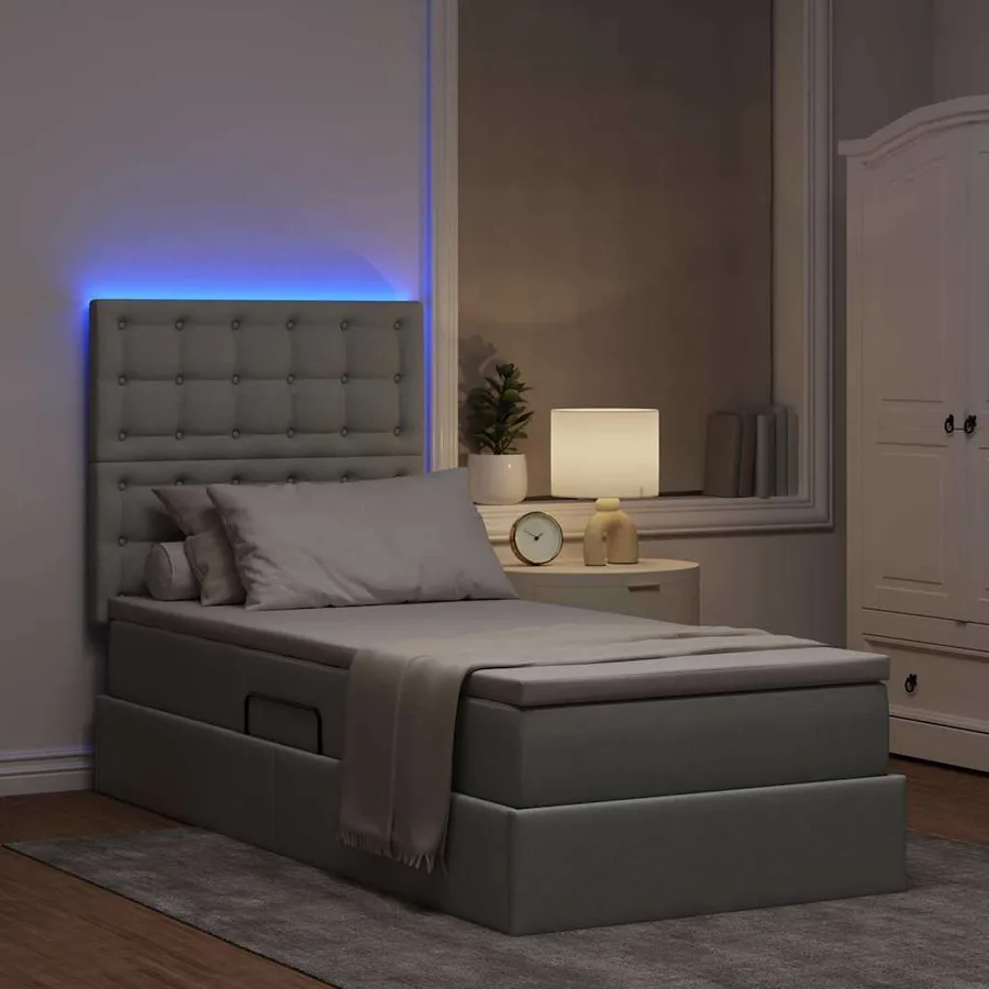 Lit de rangement LED avec matelas Gris clair 90 x 190 cm Tissu - 5
