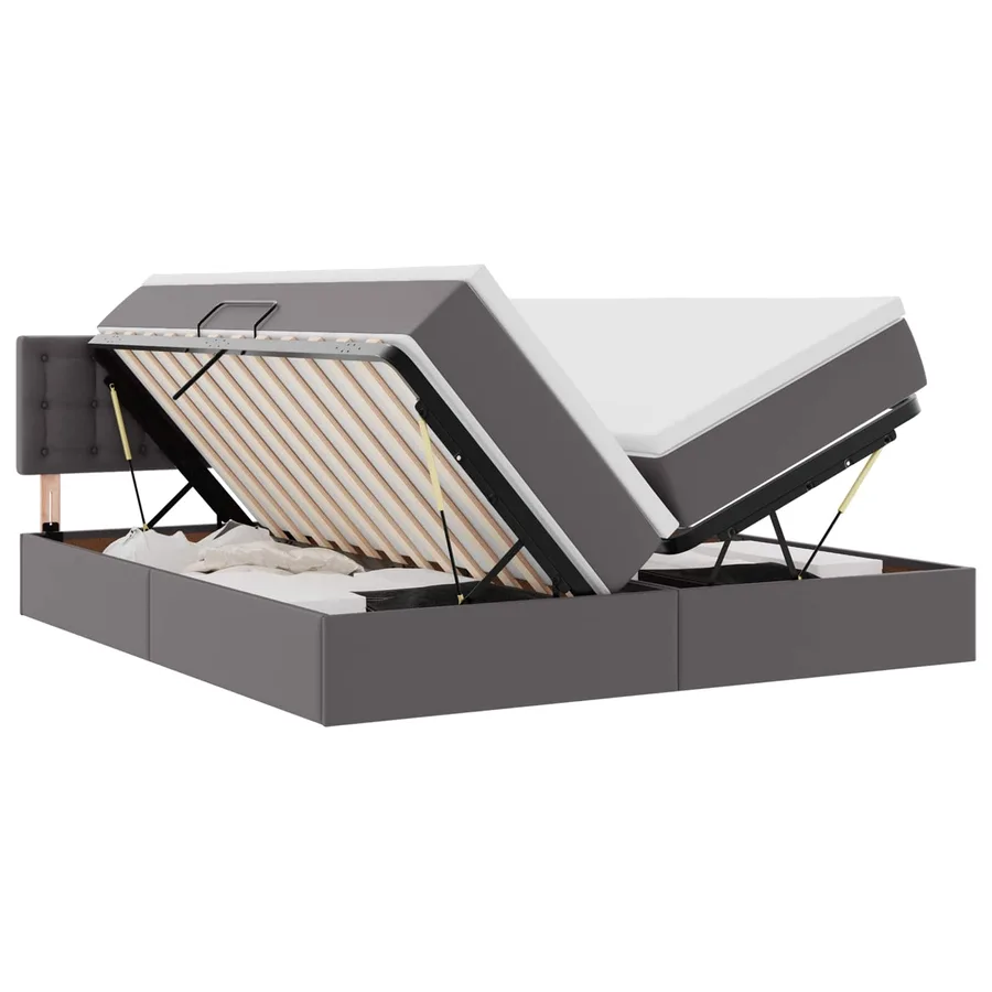 Lit avec rangement et LED Gris 200 x 200 cm Cuir synthétique - 2