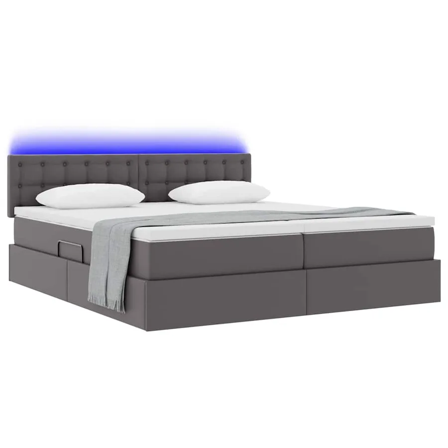 Lit avec rangement et LED Gris 200 x 200 cm Cuir synthétique - 3