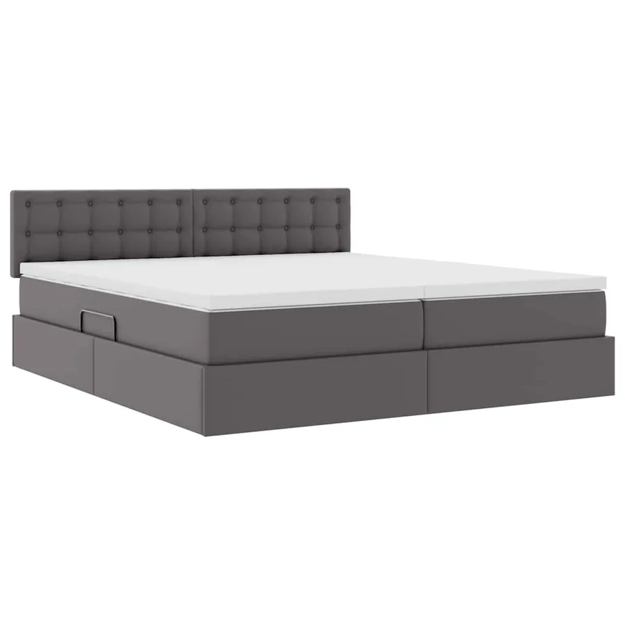 Lit avec rangement et LED Gris 200 x 200 cm Cuir synthétique - 6