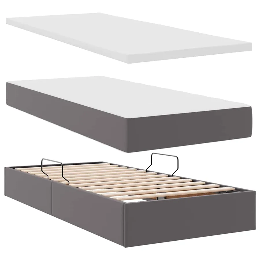 Lit avec rangement et LED Gris 200 x 200 cm Cuir synthétique - 9